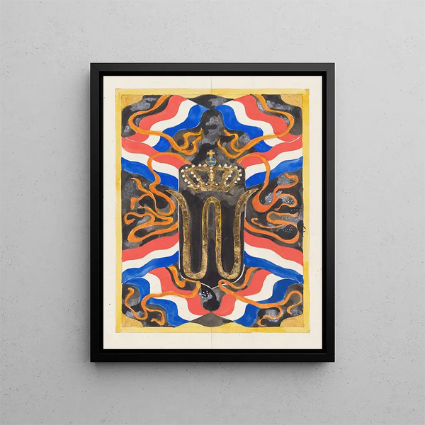 a postage stamp project with a crowned W - Carel Adolph Lion Cachet — framed artwork on a wall