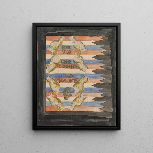 the Design of the banner of the Association of Reformed Youth Organizations - Carel Adolph Lion Cachet — framed artwork on a wall