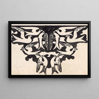 Project for tapestry with ten doves - Carel Adolph Lion Cachet — framed artwork on a wall