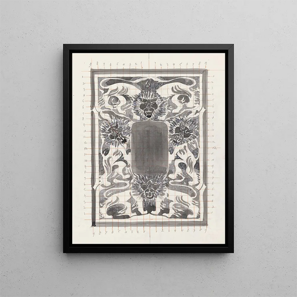 Ornamental motif with lions - Carel Adolph Lion Cachet — framed artwork on a wall