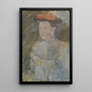 Woman with a flat hat - Carel Adolph Lion Cachet — framed artwork on a wall