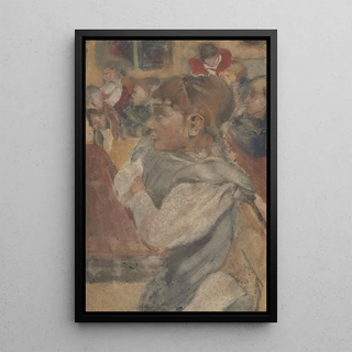 Girl sitting behind a desk - Carel Adolph Lion Cachet — framed artwork on a wall