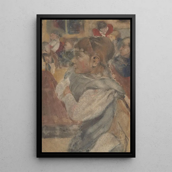 Girl sitting behind a desk - Carel Adolph Lion Cachet — framed artwork on a wall