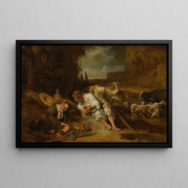 Mercury, Argus and Io - Carel Fabritius — framed artwork on a wall