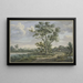 Group of Trees by the Water's Edge, a rider on a white horse talks with a peasant sitting - Carel Lodewijk Hansen — framed artwork on a wall