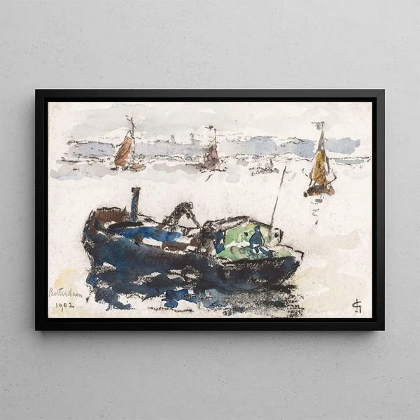 View of the Meuse near Rotterdam - Carel Nicolaas Storm van 's Gravesande — framed artwork on a wall