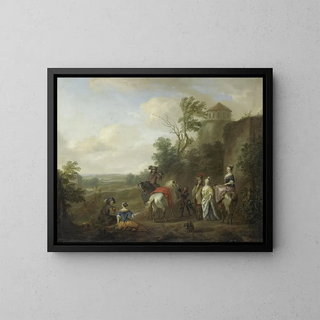 A hunting scene - Carel van Falens — framed artwork on a wall