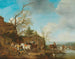 a group on horseback taking refreshments in a river landscape - Carel van Falens — artwork view