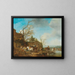 a group on horseback taking refreshments in a river landscape - Carel van Falens — framed artwork on a wall