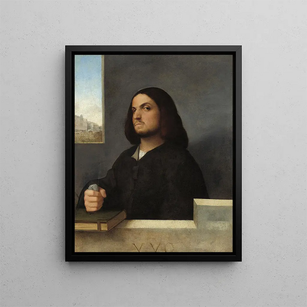 Portrait of a Venetian gentleman - Cariani — framed artwork on a wall