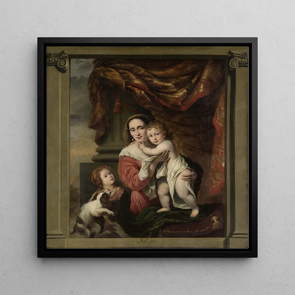 Caritas Joanna de Geer 1629-1691 with her children Cécilia Trip 1660-1728 and Laurens Trip born in 1662 - Ferdinand Bol — framed artwork on a wall
