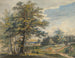 Landscape painting with a deer - Carl August Lebschee — artwork view