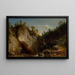 Landscape painting with figures on mountain rocks - Carl August Sommer — framed artwork on a wall