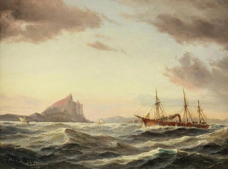 Steamship painting in front of the Gibraltar rock - Carl Bille — artwork view