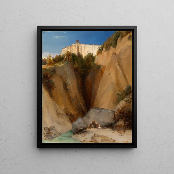 View of the Santa Scolastica Monastery near Subiaco - Carl Blechen — framed artwork on a wall