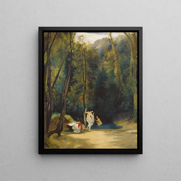 Women bathing in Terni park - Carl Blechen — framed artwork on a wall