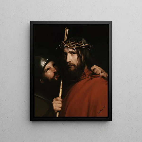 The Christ with a mocking soldier - Carl Bloch — framed artwork on a wall