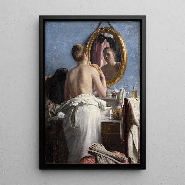 Reproduction of the painting A girl washing herself before a carnival - Carl Bloch