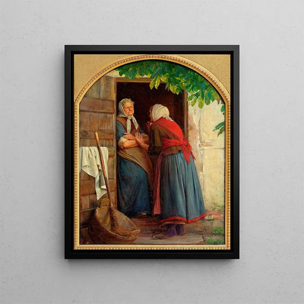 Two women talking - Carl Bloch — framed artwork on a wall