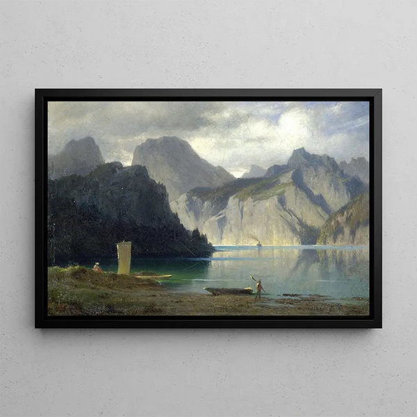Evening at Traunsee - Carl Bolze — framed artwork on a wall