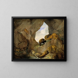 Wild Animals Painting in a Mountain Ravine - Carl Borromäus Andreas Ruthart — framed artwork on a wall