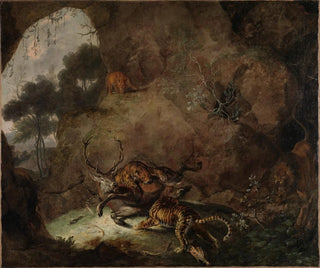 Two tigers devouring a deer - Carl Borromäus Andreas Ruthart — artwork view