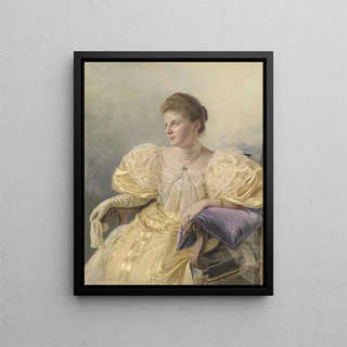 Portrait of an elegant lady in a yellow dress - Carl Bunzl — framed artwork on a wall