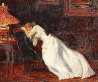 Interior painting with a girl on a sofa - Carl Carlsen — artwork view