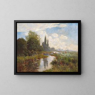 Three young women on a summer outing in a landscape - Carl Carlsen — framed artwork on a wall