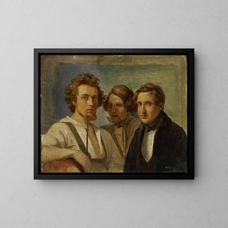 Self-portrait with friends - Carl Engel — framed artwork on a wall