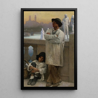 Reproduction of the painting Young Sculptors Painting on a Bridge in Paris with the Old Trocadéro in the Distance - Carl Ernst von Stetten
