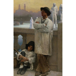 Reproduction of the painting Young Sculptors Painting on a Bridge in Paris with the Old Trocadéro in the Distance - Carl Ernst von Stetten