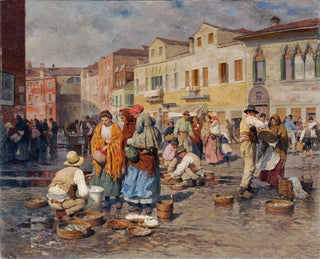 Fish Market Painting in Venice - Carl Feiertag — artwork view