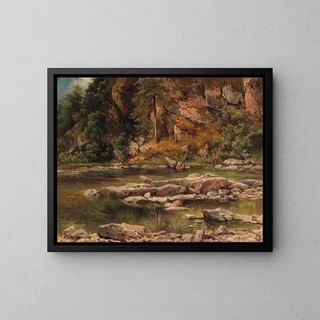 a wooded river landscape - Carl Franz Emanuel Haunold — framed artwork on a wall