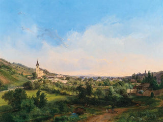 View of the churches of Kalksburg and Rodaun at dawn - Carl Franz Michael Geyling — artwork view