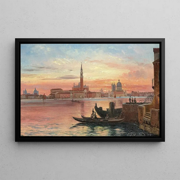 Venice at Sunset - Carl Frederik Aagaard — framed artwork on a wall
