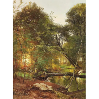 Sunset Forest Stream - Carl Frederik Aagaard — framed artwork on a wall