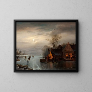 Scene of skating in Amsterdam - Carl Frederik Sørensen — framed artwork on a wall