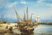 Marine painting with boats pulled ashore on the beach - Carl Frederik Sørensen — artwork view