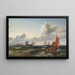 sailing ships and fishing boats in the Sound off Kronborg - Carl Frederik Sørensen — framed artwork on a wall