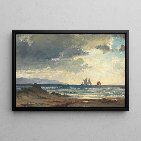 Ships under clearing in Laholm Bay near Halland - Carl Frederik Sørensen — framed artwork on a wall