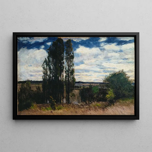 Landscape of the Seine with Poplars - Carl Fredrik Hill — framed artwork on a wall