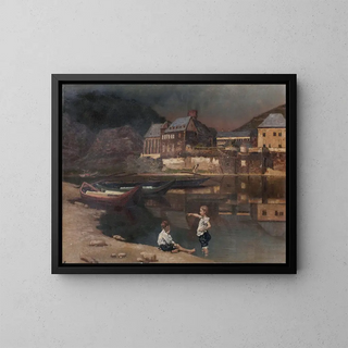 River Scene Painting - Carl Freiherr von Pidoll zu Quintenbach — framed artwork on a wall