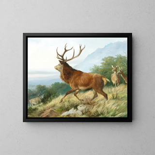 Red stag during rutting season - Carl Friedrich Deiker — framed artwork on a wall