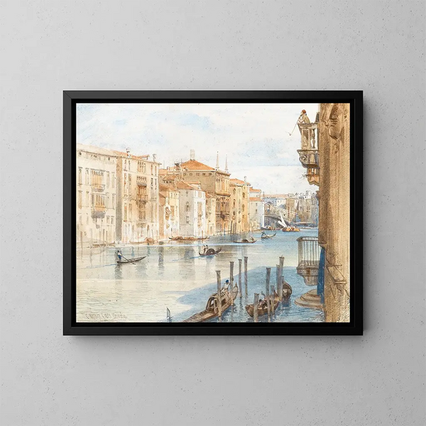 Grand Canal and Rialto Bridge - Carl Friedrich Heinrich Werner — framed artwork on a wall