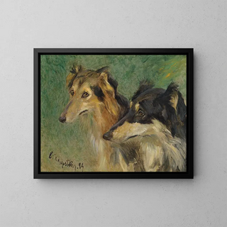 Portrait of Two Borzoi Dogs - Carl Friedrich Kapstein — framed artwork on a wall