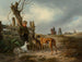 Young boy resting near a fence with hunting dogs - Carl Friedrich Schulz — artwork view