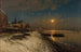 Moonlight, snowy harbor - Carl Frithjof Smith — artwork view