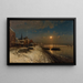 Moonlight, snowy harbor - Carl Frithjof Smith — framed artwork on a wall