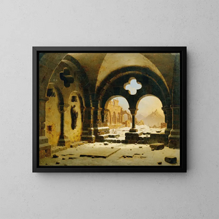 Ruins of a Monastery in Winter - Carl Georg Adolph Hasenpflug — framed artwork on a wall